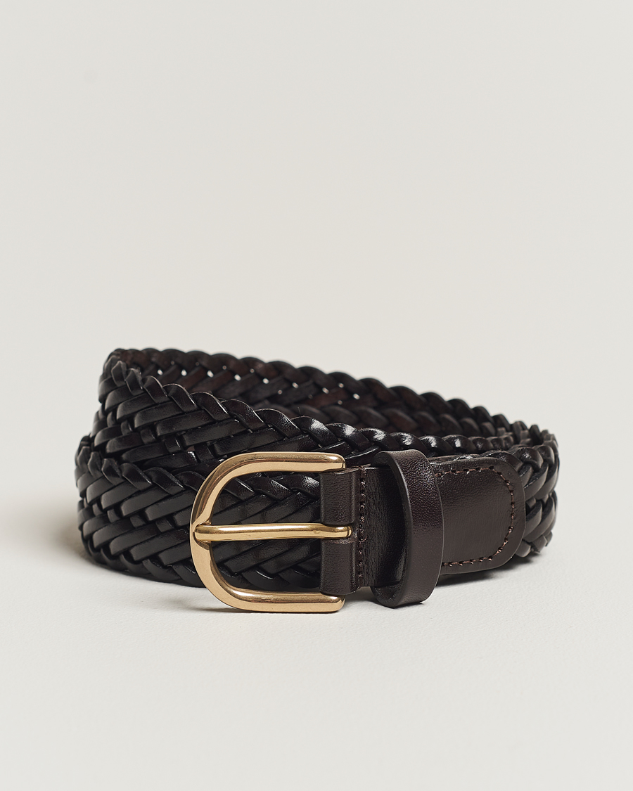 Herr |  | Anderson's | Woven Leather Belt 3 cm Dark Brown