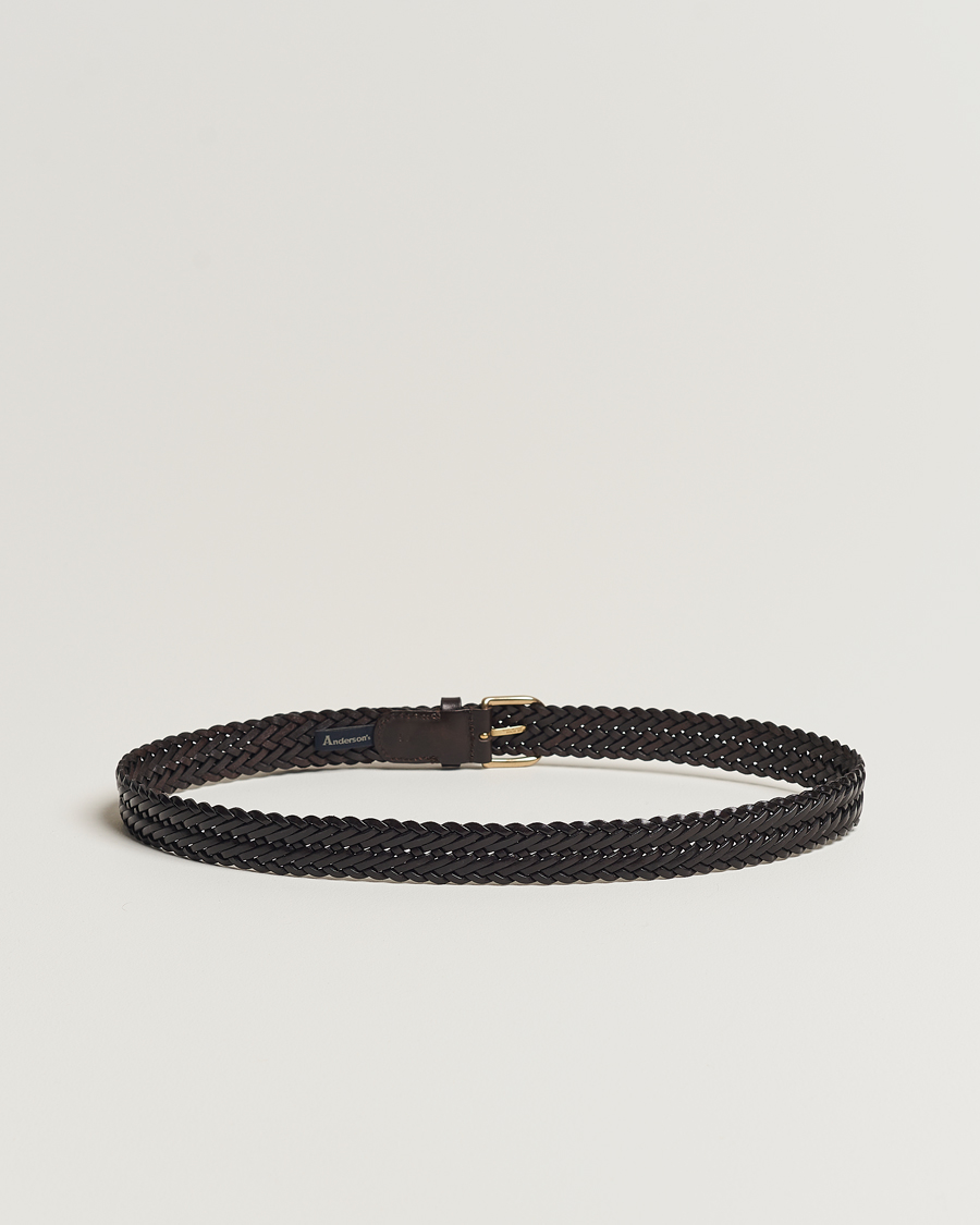 Herr | Italian Department | Anderson's | Woven Leather Belt 3 cm Dark Brown