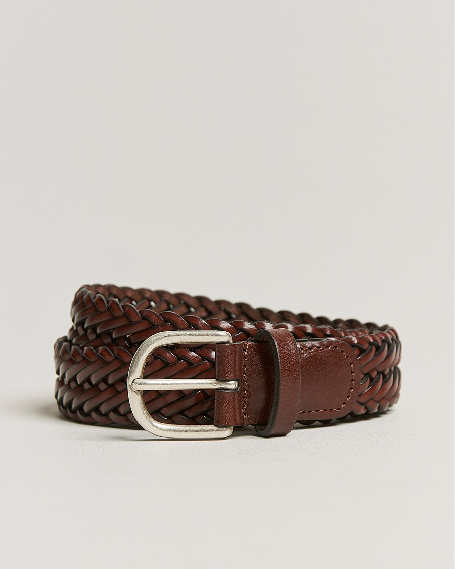 Herr | Bälten | Anderson's | Woven Leather Belt 3 cm Cognac