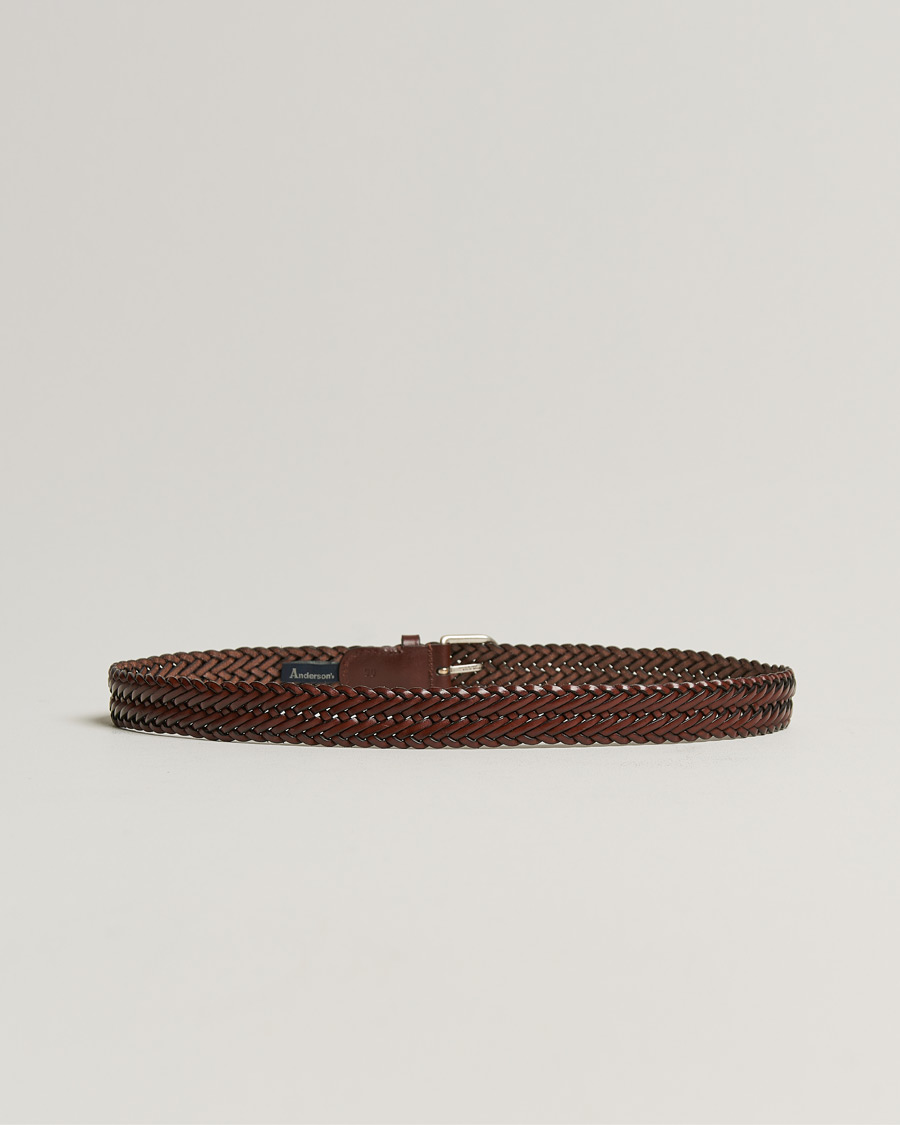 Herr | Kavaj | Anderson's | Woven Leather Belt 3 cm Cognac