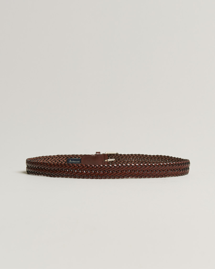 Herr | | Anderson's | Woven Leather Belt 3 cm Cognac