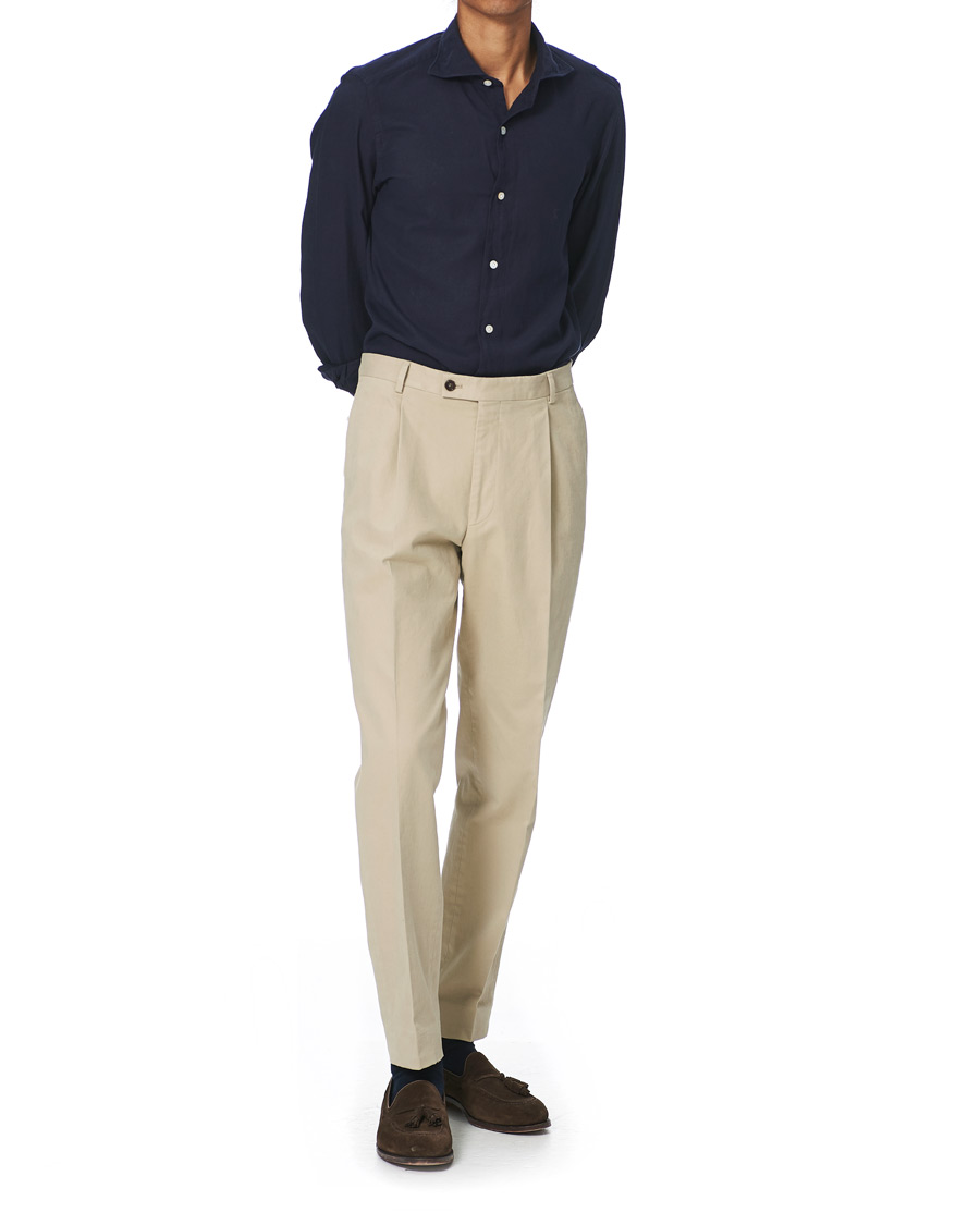 Herr | Skjortor | Finamore Napoli | Tokyo Slim Fit Flannel Shirt Navy