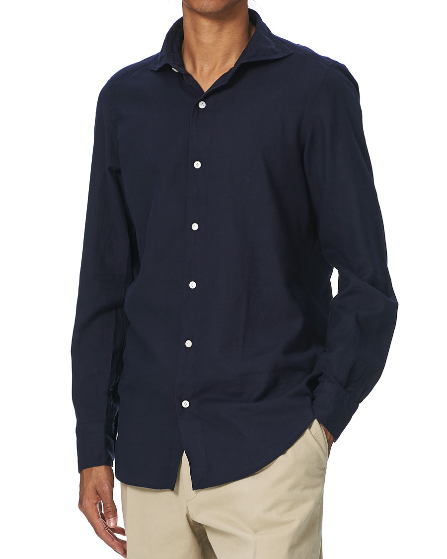 Herr | Skjortor | Finamore Napoli | Tokyo Slim Fit Flannel Shirt Navy