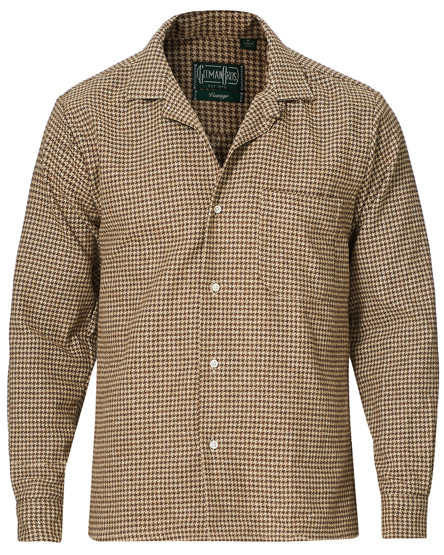 Herr | Skjortor | Gitman Vintage | Camp Collar Houndstooth Flannel Shirt Beige