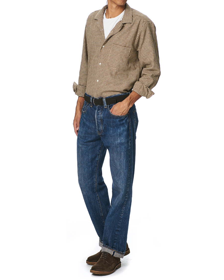 Herr | Skjortor | Gitman Vintage | Camp Collar Houndstooth Flannel Shirt Beige