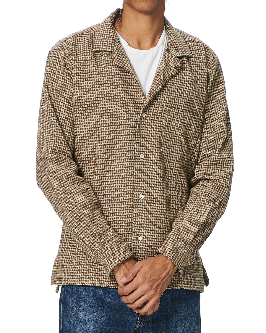 Herr | Skjortor | Gitman Vintage | Camp Collar Houndstooth Flannel Shirt Beige