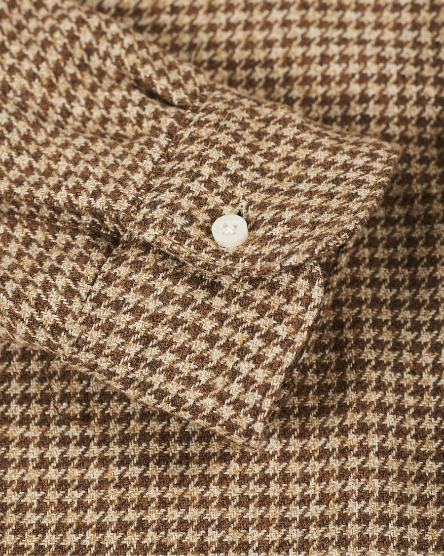 Herr | Skjortor | Gitman Vintage | Camp Collar Houndstooth Flannel Shirt Beige