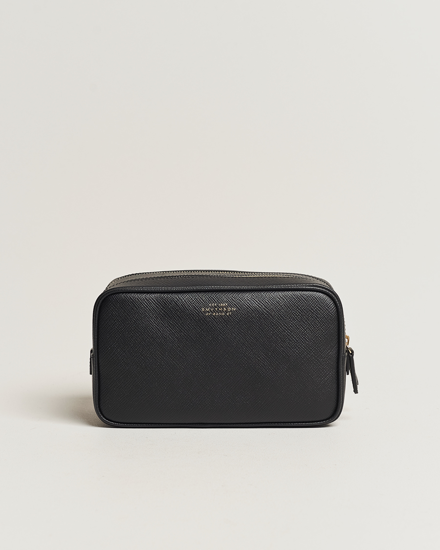 Herr | Väskor | Smythson | Panama Double Zip Washbag Black