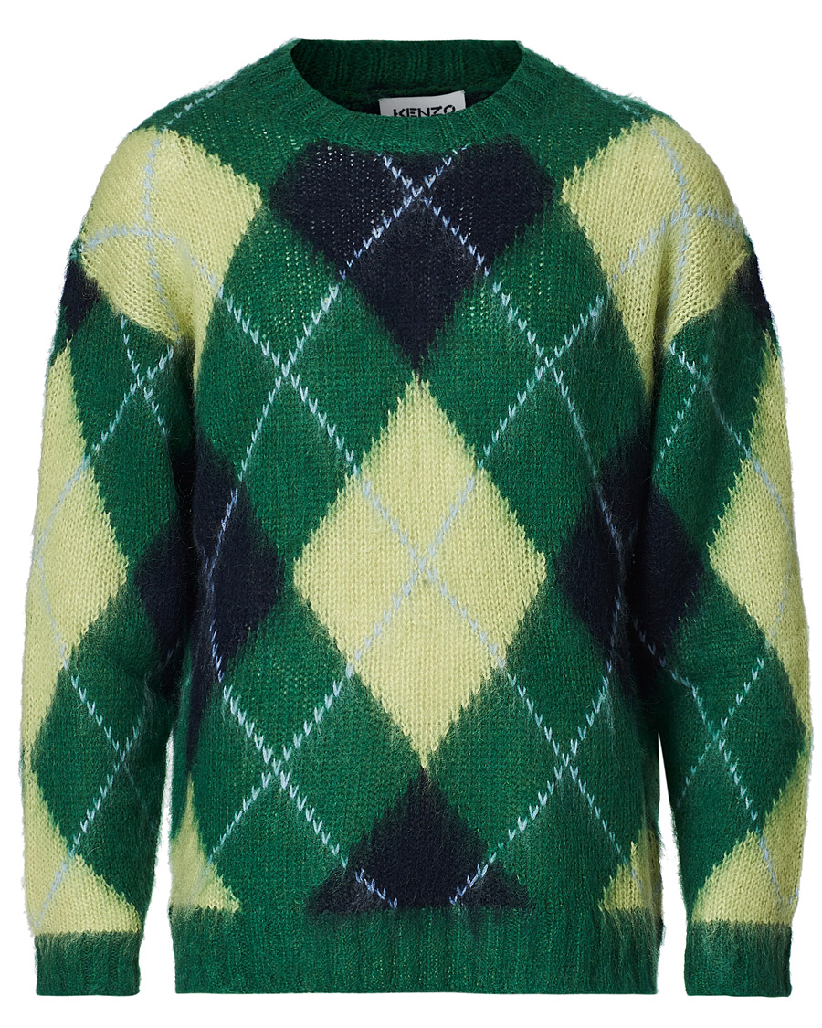 Herr | Tröjor | KENZO | Brushed Argyle Sweater Green