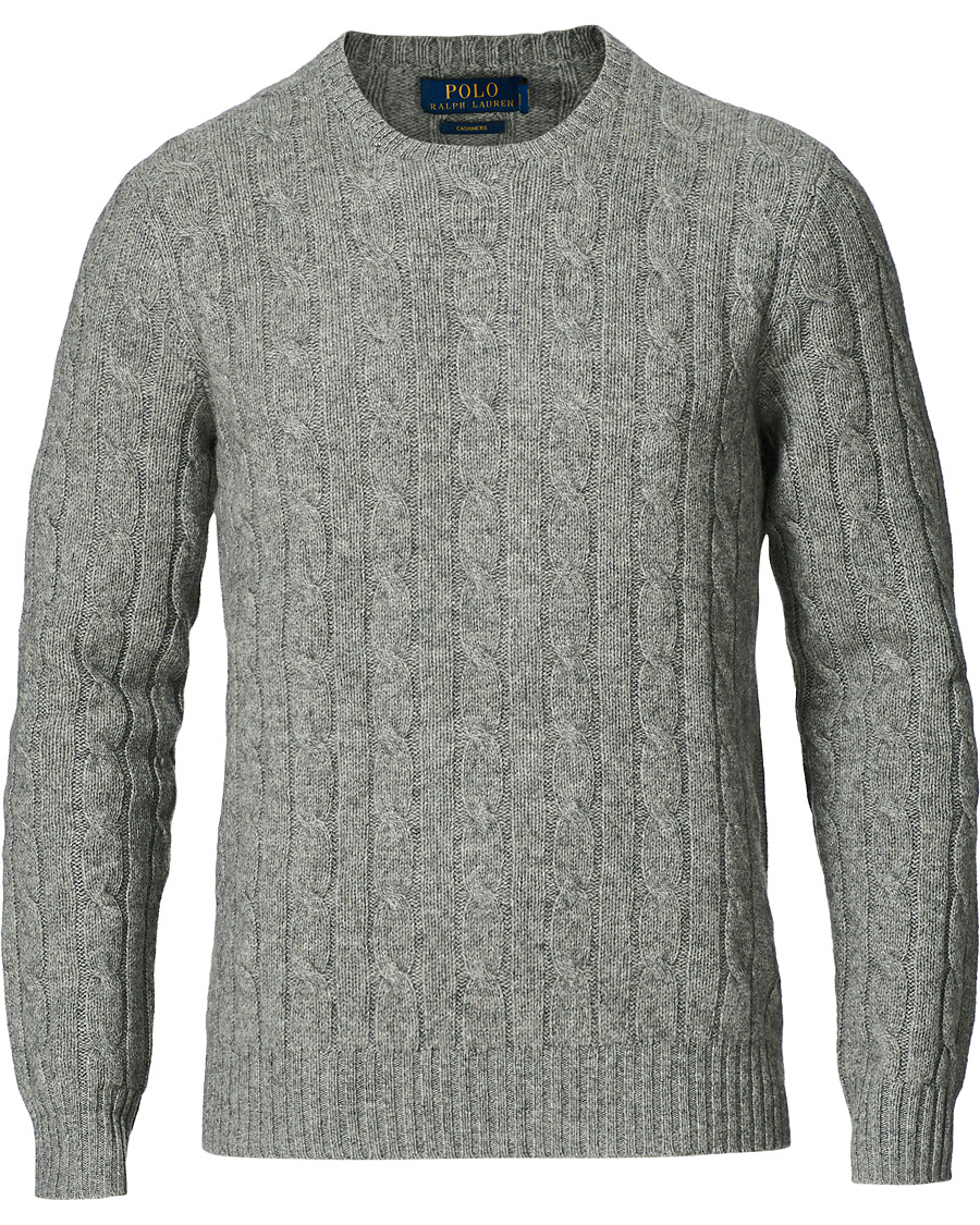 Herr | Tröjor | Polo Ralph Lauren | Cashmere Cable Crew Neck Sweater Fawn Grey Heather