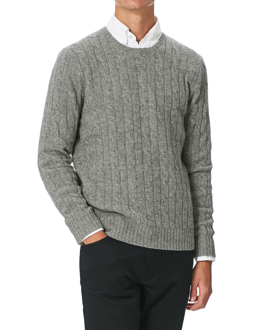 Herr | Tröjor | Polo Ralph Lauren | Cashmere Cable Crew Neck Sweater Fawn Grey Heather