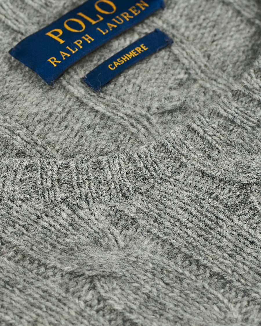 Herr | Tröjor | Polo Ralph Lauren | Cashmere Cable Crew Neck Sweater Fawn Grey Heather