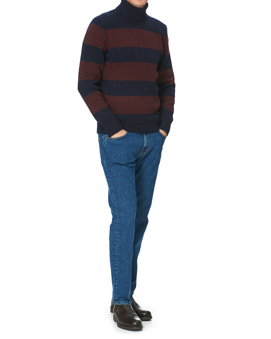 Herr | Tröjor | Polo Ralph Lauren | Barstriped Knitted Turtleneck Wine/Navy