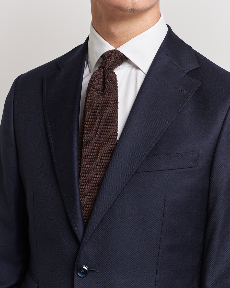 Herr | Amanda Christensen Wool Knitted 6cm Tie Brown | Amanda Christensen | Wool Knitted 6cm Tie Brown