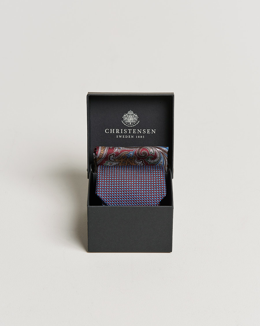 Herr |  | Amanda Christensen | Box Set Silk 8 cm Paisley Tie And Pocket Square Wine