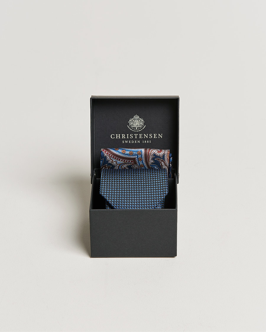 Herr | | Amanda Christensen | Box Set Silk 8 cm Paisley Tie And Pocket Square Navy