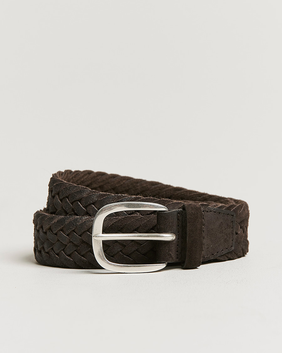 Herr | Orciani Braided Suede Belt 3,5 cm Dark Brown | Orciani | Braided Suede Belt 3,5 cm Dark Brown