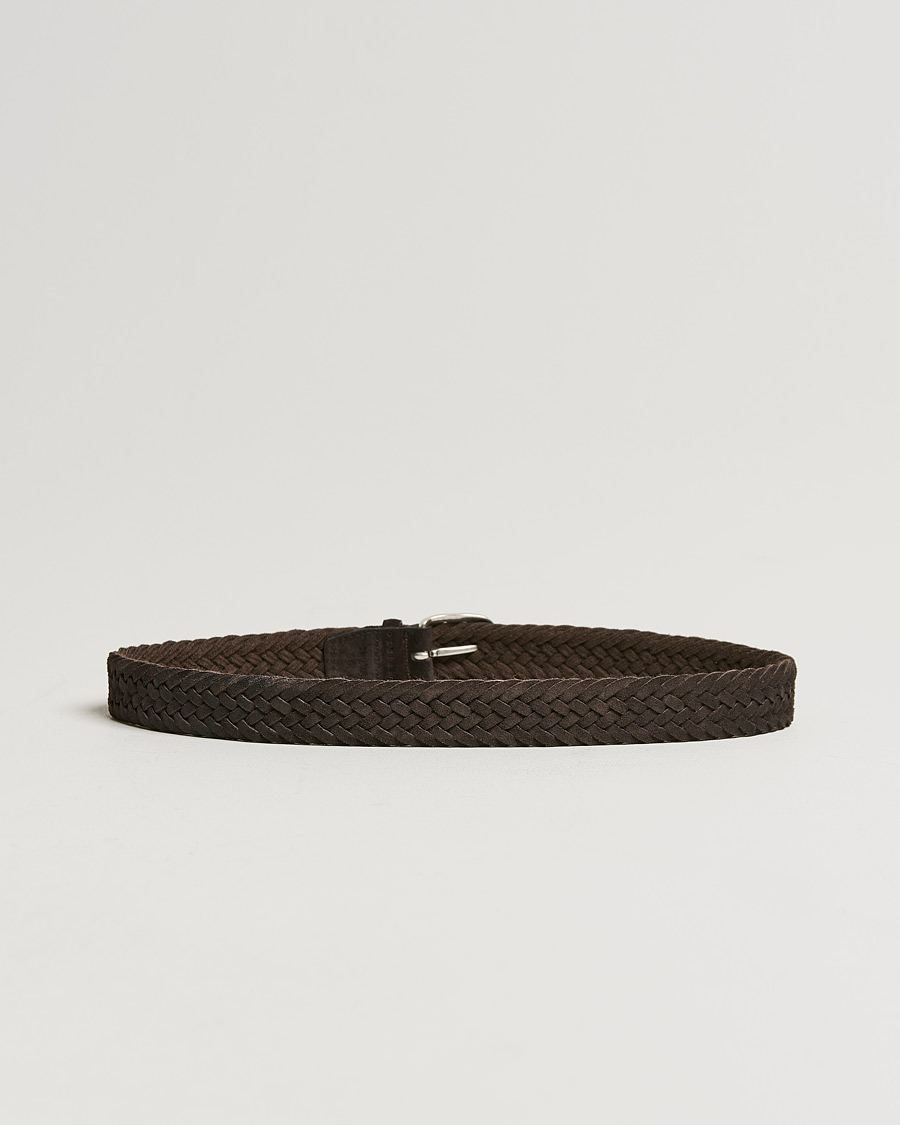 Herr | Orciani Braided Suede Belt 3,5 cm Dark Brown | Orciani | Braided Suede Belt 3,5 cm Dark Brown