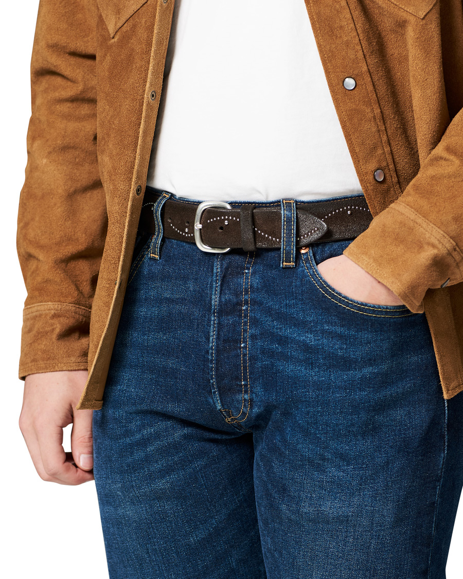 Herr | Orciani Suede Nit Belt 3,5 cm Dark Brown | Orciani | Suede Nit Belt 3,5 cm Dark Brown