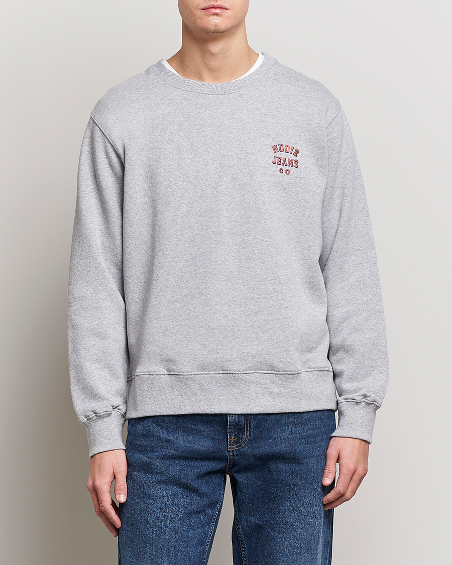 Herr | Grå Sweatshirts | Nudie Jeans | Frasse Logo Sweatshirt Grey melange