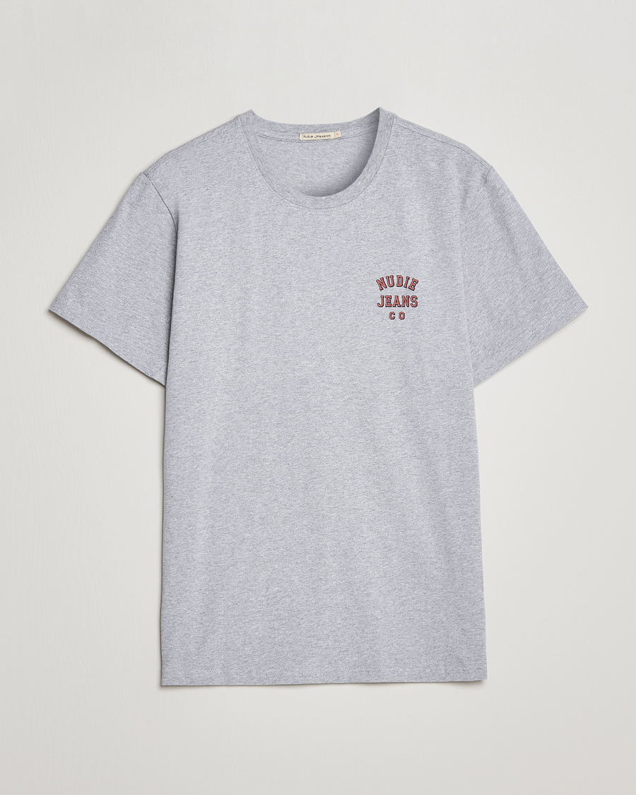 Herr | T-Shirts | Nudie Jeans | Roy Logo Crew Neck Tee Grey melange