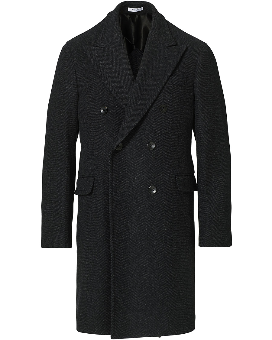 Herr | Jackor | Boglioli | Double Breasted Herringbone Coat Dark Grey