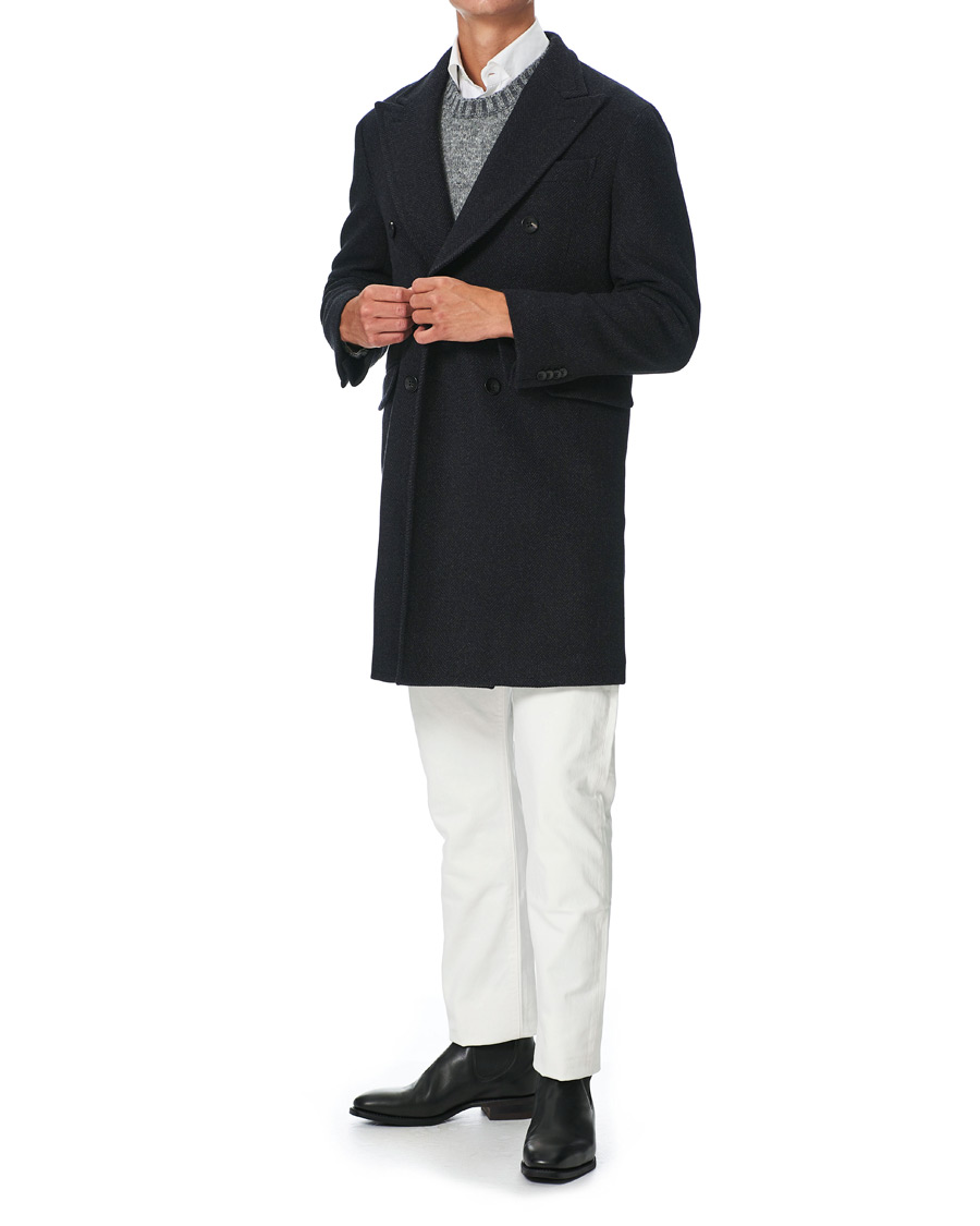 Herr | Jackor | Boglioli | Double Breasted Herringbone Coat Dark Grey