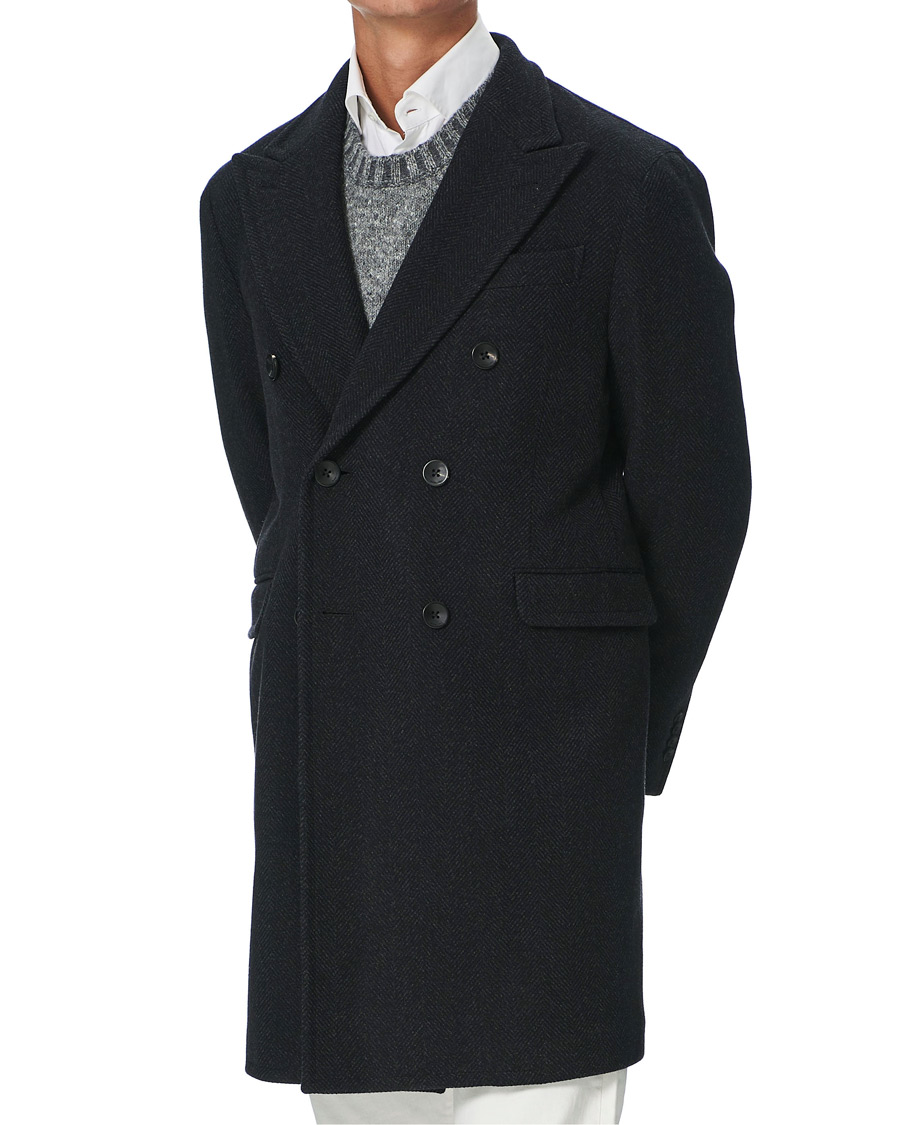 Herr | Jackor | Boglioli | Double Breasted Herringbone Coat Dark Grey