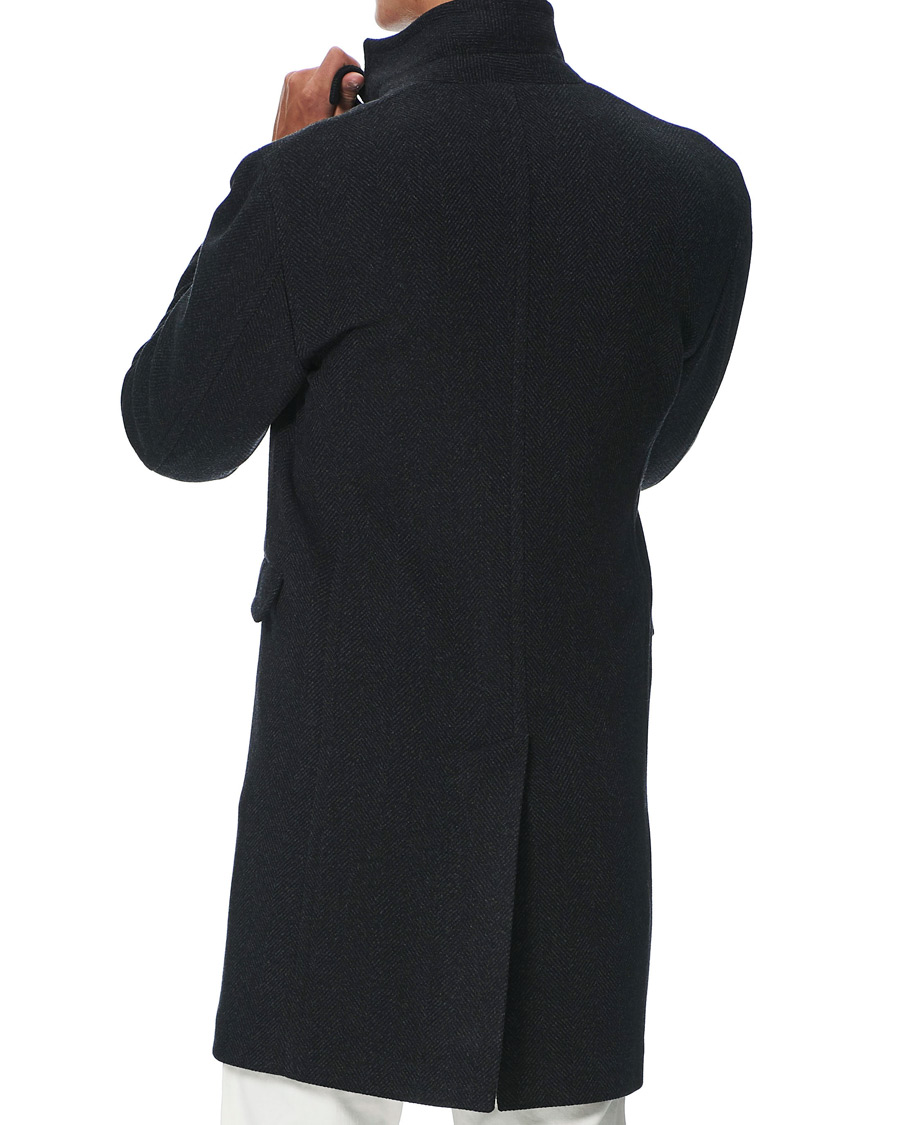 Herr | Jackor | Boglioli | Double Breasted Herringbone Coat Dark Grey