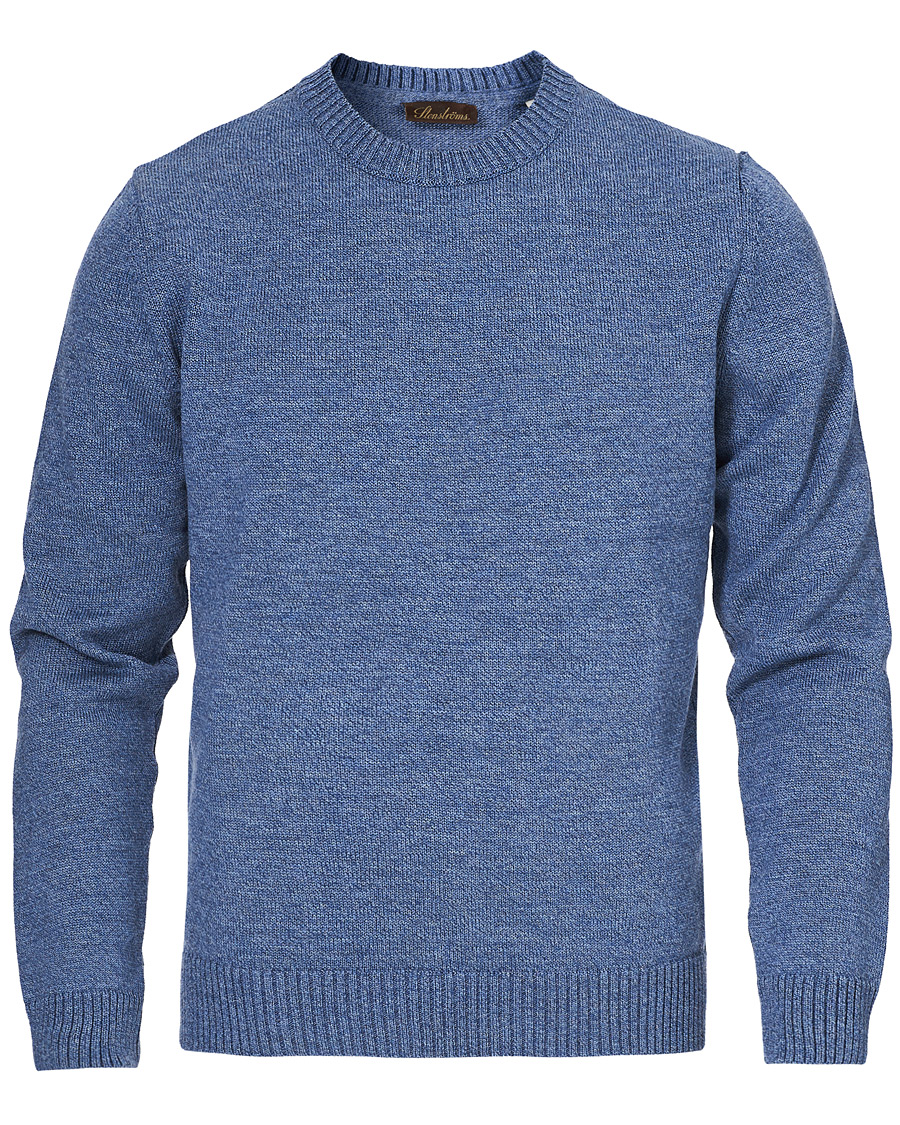 Herr | Tröjor | Stenströms | Heavy Knitted Merino Crew Neck Blue Mouliné