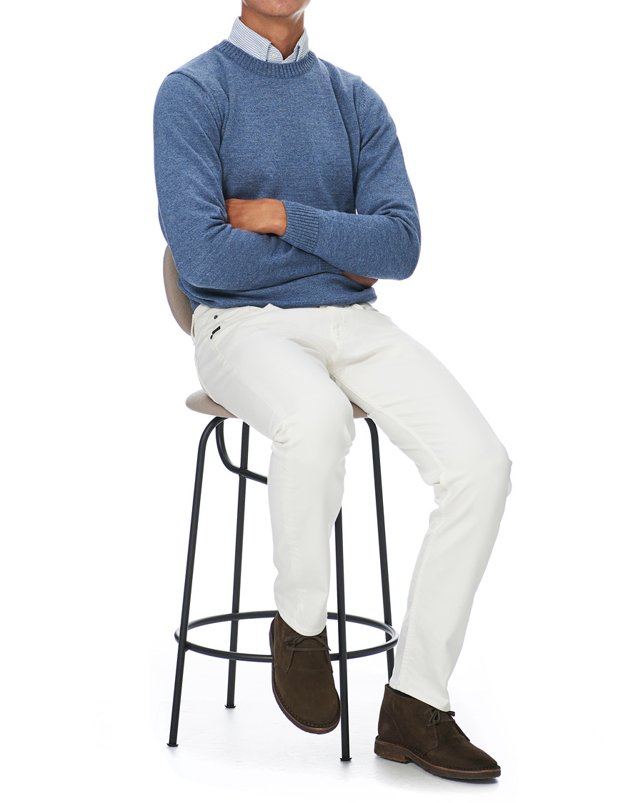 Herr | Tröjor | Stenströms | Heavy Knitted Merino Crew Neck Blue Mouliné