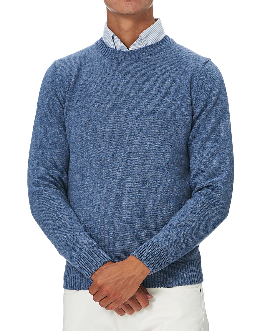 Herr | Tröjor | Stenströms | Heavy Knitted Merino Crew Neck Blue Mouliné