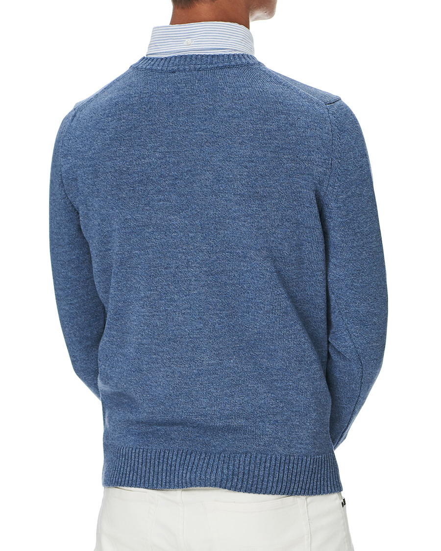 Herr | Tröjor | Stenströms | Heavy Knitted Merino Crew Neck Blue Mouliné