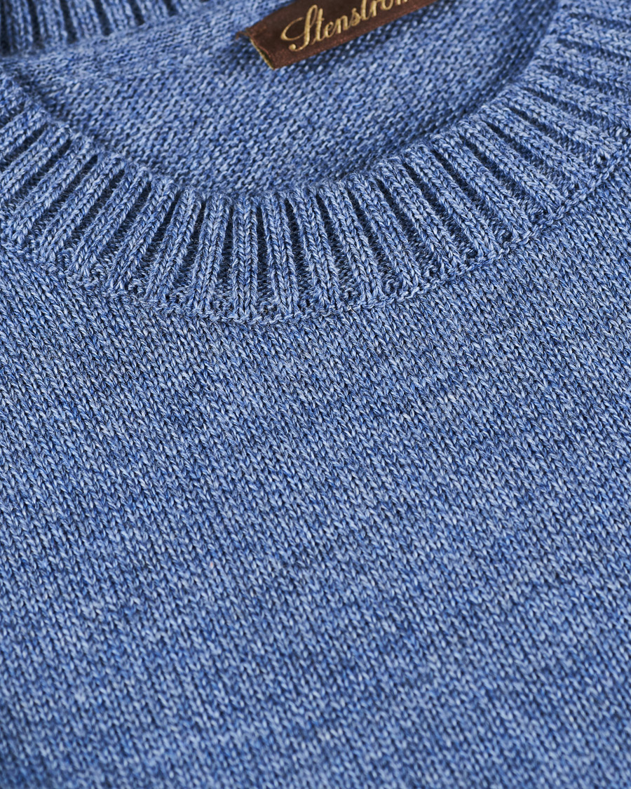 Herr | Tröjor | Stenströms | Heavy Knitted Merino Crew Neck Blue Mouliné