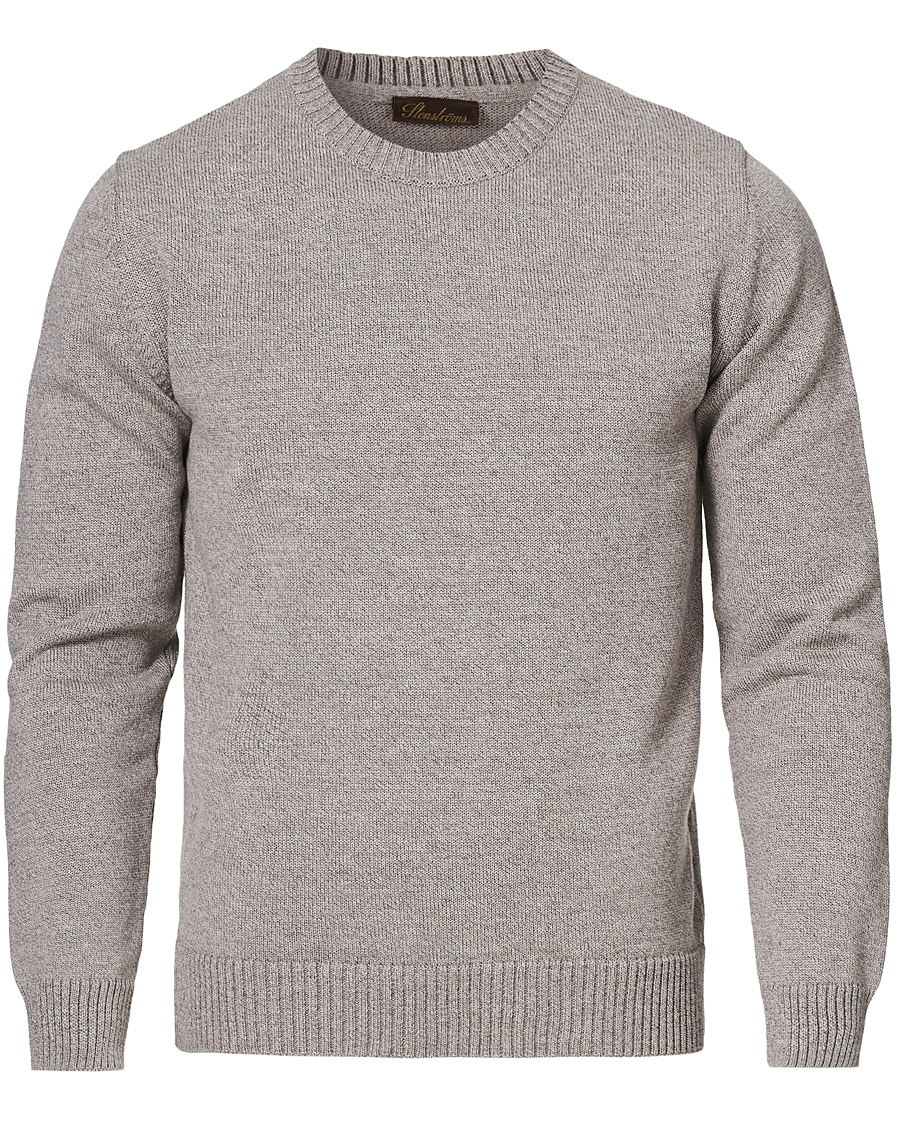 Herr | Tröjor | Stenströms | Heavy Knitted Merino Crew Neck Beige Mouliné