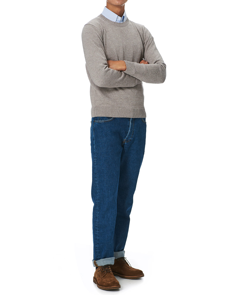 Herr | Tröjor | Stenströms | Heavy Knitted Merino Crew Neck Beige Mouliné