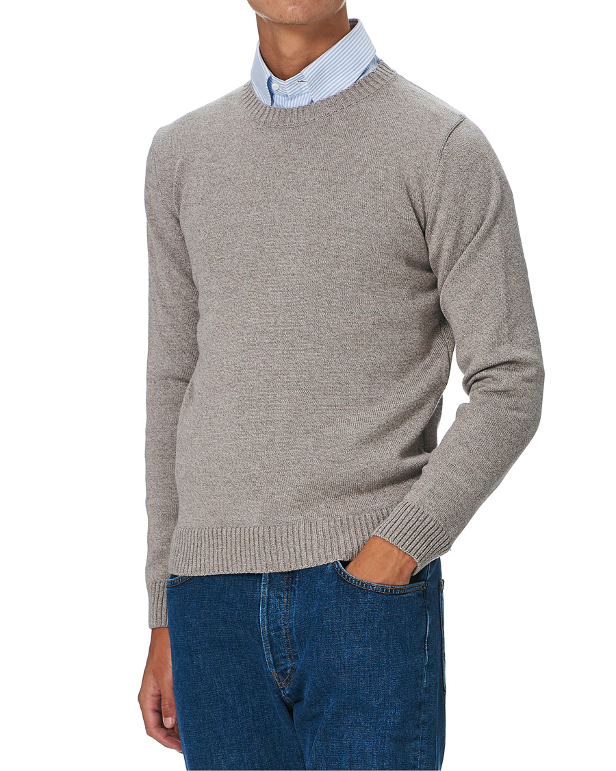 Herr | Tröjor | Stenströms | Heavy Knitted Merino Crew Neck Beige Mouliné