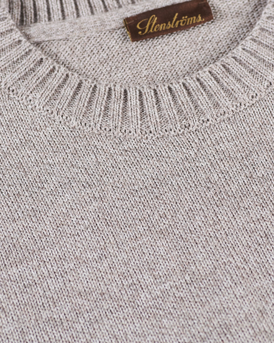 Herr | Tröjor | Stenströms | Heavy Knitted Merino Crew Neck Beige Mouliné