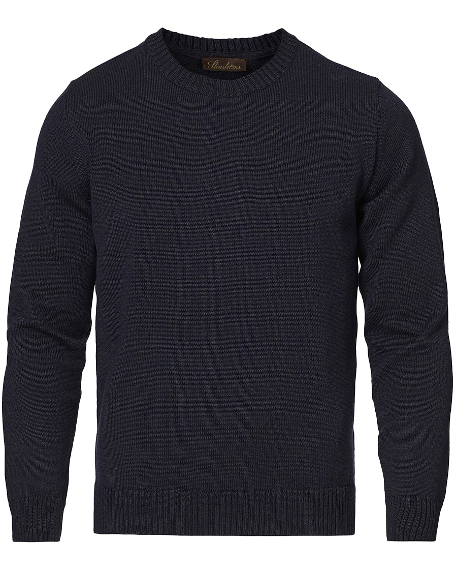 Herr | Tröjor | Stenströms | Heavy Knitted Merino Crew Neck Brown/Blue Mouliné
