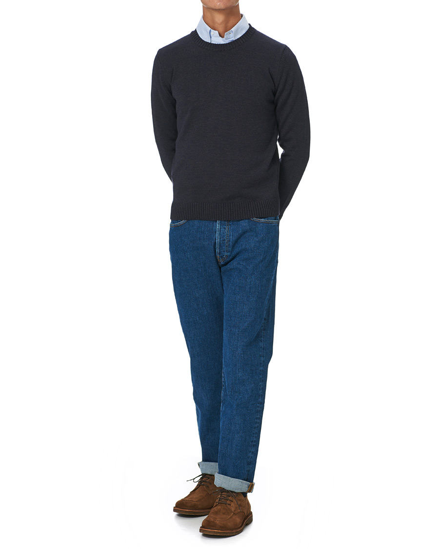 Herr | Tröjor | Stenströms | Heavy Knitted Merino Crew Neck Brown/Blue Mouliné