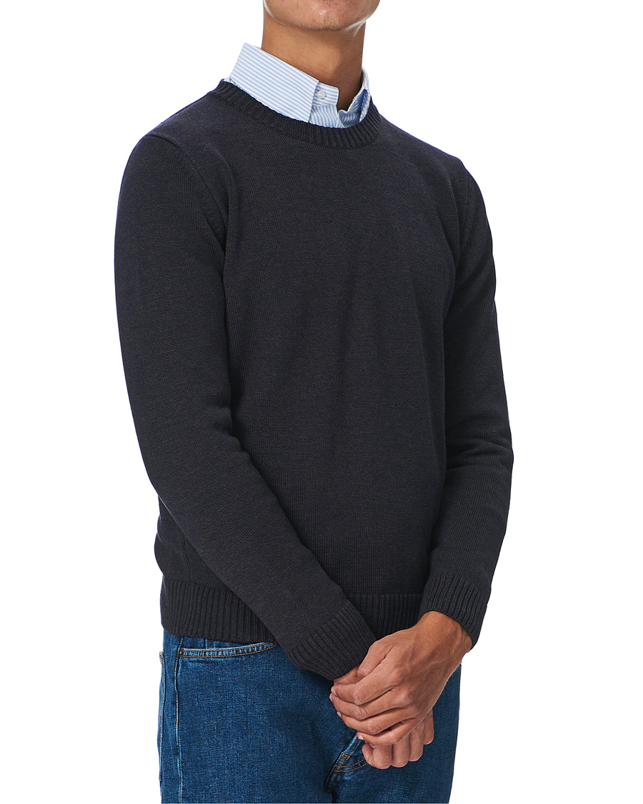 Herr | Tröjor | Stenströms | Heavy Knitted Merino Crew Neck Brown/Blue Mouliné