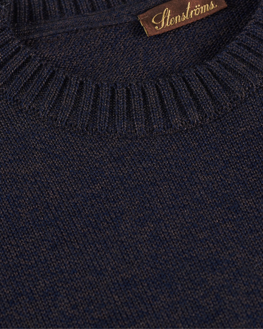 Herr | Tröjor | Stenströms | Heavy Knitted Merino Crew Neck Brown/Blue Mouliné