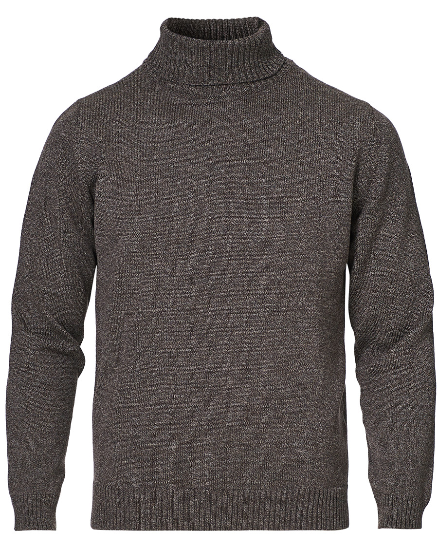 Herr | Tröjor | Stenströms | Heavy Knitted Merino Rollneck Brown Mouliné