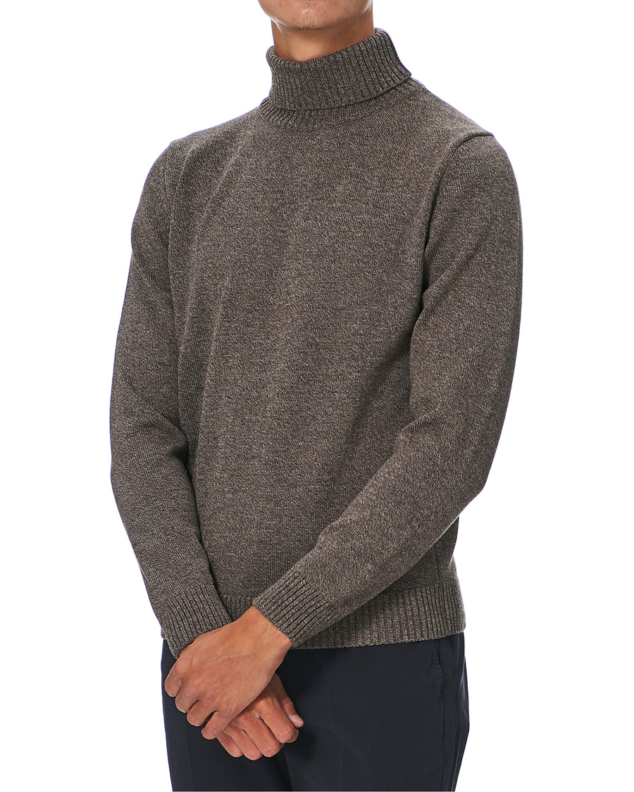 Herr | Tröjor | Stenströms | Heavy Knitted Merino Rollneck Brown Mouliné