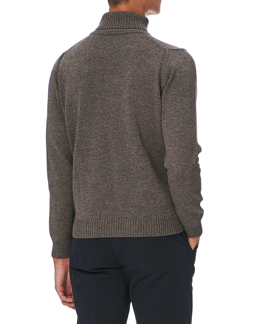 Herr | Tröjor | Stenströms | Heavy Knitted Merino Rollneck Brown Mouliné
