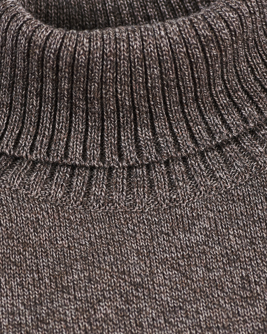 Herr | Tröjor | Stenströms | Heavy Knitted Merino Rollneck Brown Mouliné