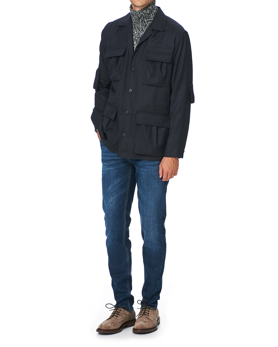 Herr | Jackor | Brioni | Light Wool Sahariana Navy
