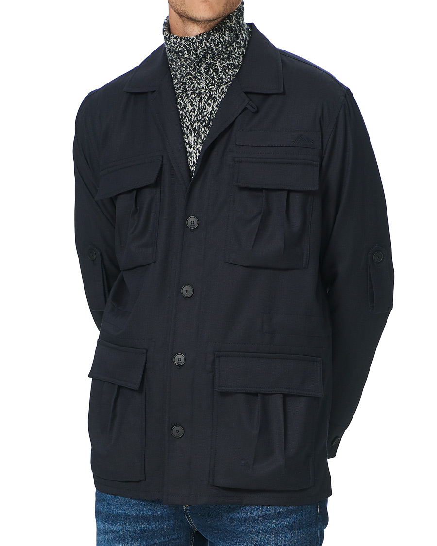 Herr | Jackor | Brioni | Light Wool Sahariana Navy