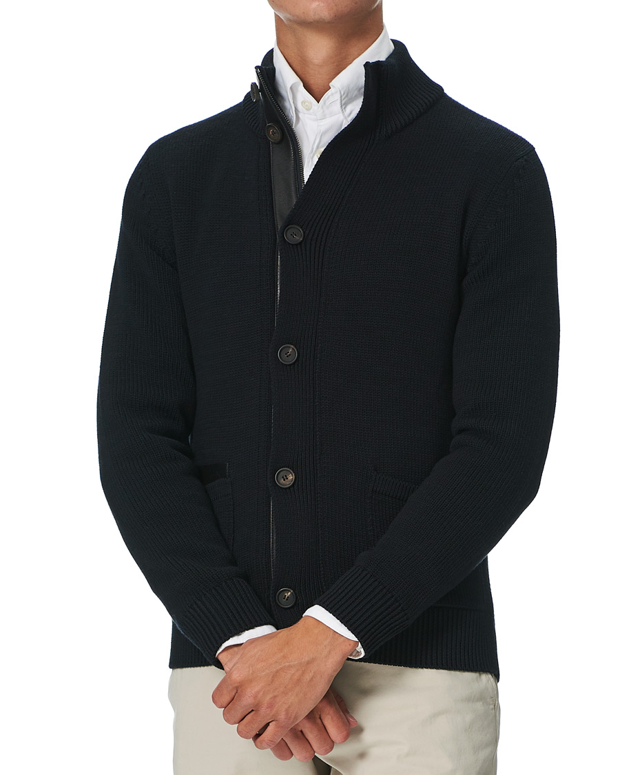 Herr | Tröjor | Brioni | Heavy Wool Cardigan Jacket Navy