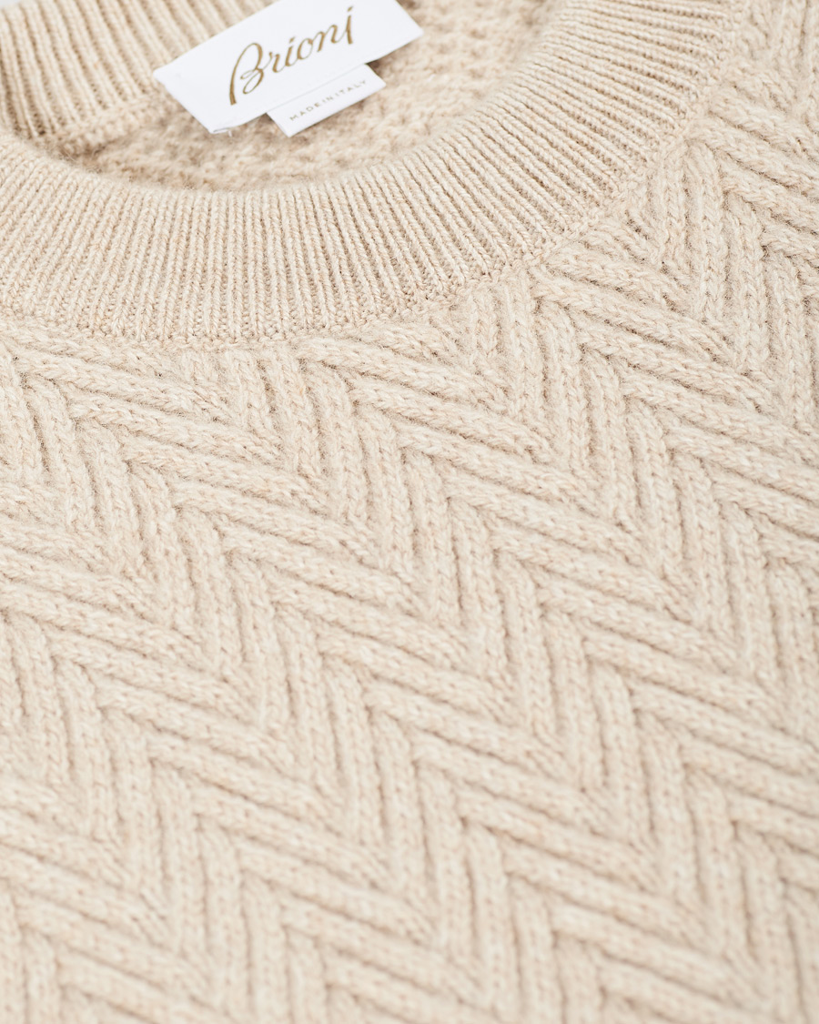 Herr | Tröjor | Brioni | Vicuna/Cashmere Chevron Sweater Beige